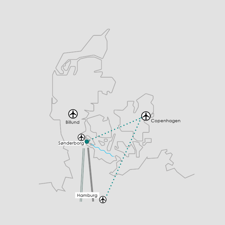 Route sketch from Copenhagen and Hamburg to Sønderborg