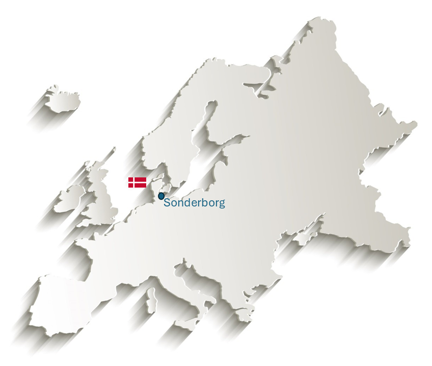Stylised map of Europe showing Sønderborg